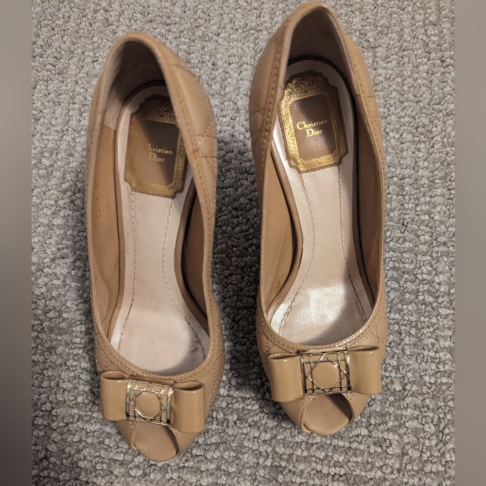 Dior cannage quilted peep toe heels sz 37.5